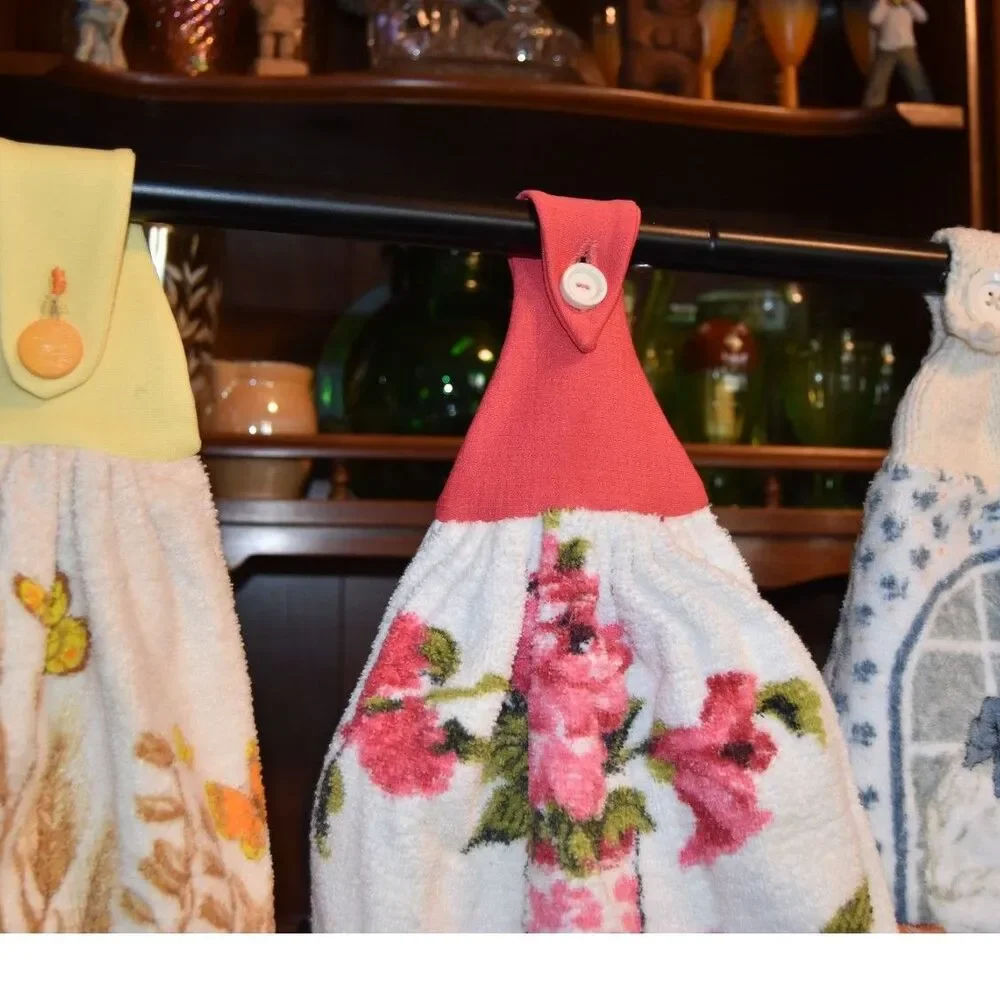 Vintage Hanging Kitchen Towels Set of 3 Cat Floral Butterfly Handmade